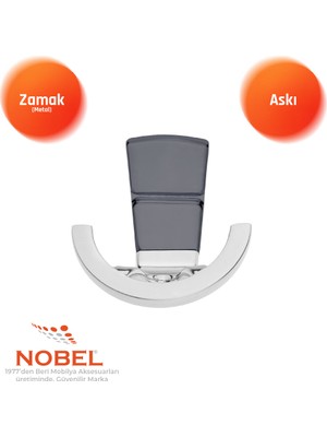 Nobel Tivist Lüks Askı, Metal, Vestiyer Askı, 123 Gr, Dolap Askılık, Duvar Askılığı, Krom Füme (Vidalı)