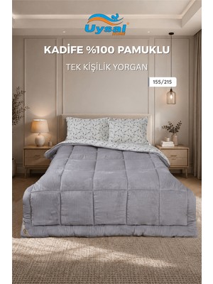 Uysal Kadife Yorgan %100 Pamuklu Gri Tek