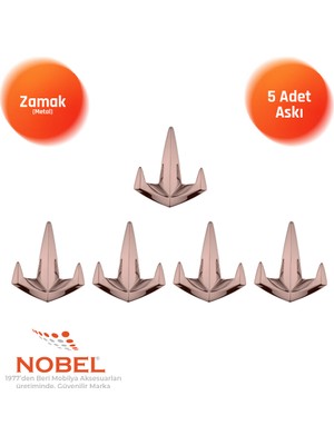 Nobel Datça Lüks Askı, Metal, Vestiyer Askı, 128 Gr, Dolap Askılık, Duvar Askılığı, Bronz (Vidalı)5 Adet