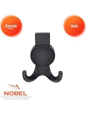 Nobel Solo Lüks Askı, Metal, Vestiyer Askı, 170 Gr, Dolap Askılık, Duvar Askılığı, Mat Siyah (Vidalı)
