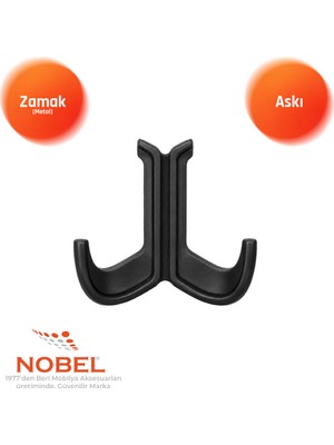 Nobel Marmaris Lüks Askı, Metal, Vestiyer Askı, 85 Gr, Dolap Askılık, Duvar Askılığı, Mat Siyah (Vidalı)