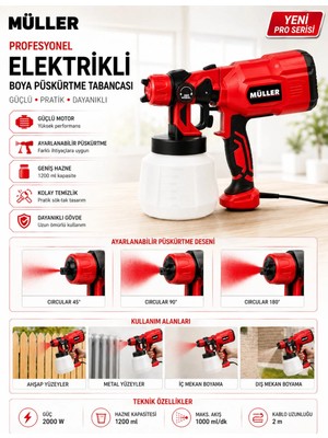Pro Müller Alman Profesyonel 2000 W Duvar Panel,beton Ahşap Vb Elektrikli Sprey Boya Püskürtme Tabancası