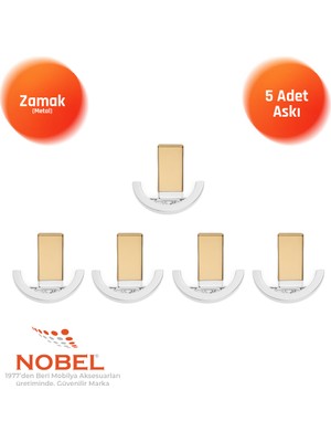 Nobel Palmiye Lüks Askı, Metal, Vestiyer Askı, 120 Gr, Dolap Askılık, Duvar Askılığı, Krom-Altın (Vidalı)5 Adet