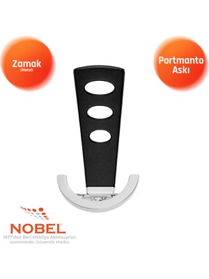 Nobel Bemol Lüks Portmanto Askı, Metal, Vestiyer Askı, 185 Gr, Dolap Askılık, Duvar Askılığı, Krom-Siyah (Vidalı)