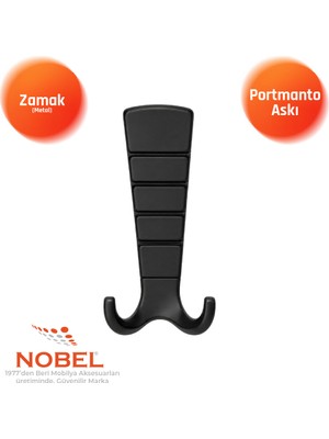 Nobel Mina Lüks Portmanto Askı, Metal, Vestiyer Askı, 202 Gr, Dolap Askılık, Duvar Askılığı, Mat Siyah (Vidalı)