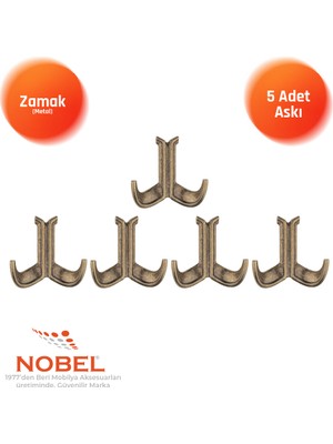 Nobel Marmaris Lüks Askı, Metal, Vestiyer Askı, 85 Gr, Dolap Askılık, Duvar Askılığı, Antik Sarı (Vidalı)5 Adet