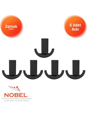 Nobel Palmiye Lüks Askı, Metal, Vestiyer Askı, 120 Gr, Dolap Askılık, Duvar Askılığı, Mat Siyah (Vidalı)5 Adet