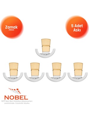 Nobel Tivist Lüks Askı, Metal, Vestiyer Askı, 123 Gr, Dolap Askılık, Duvar Askılığı, Krom Altın (Vidalı)5 Adet