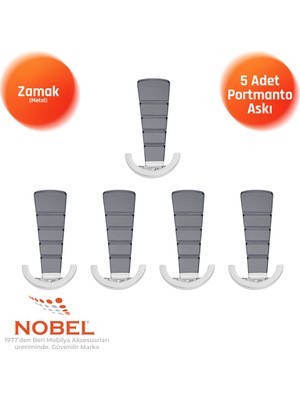 Nobel Tivist Lüks Portmanto Askı, Metal, Vestiyer Askı, 200 Gr, Dolap Askılık, Duvar Askılığı, Krom Füme (Vidalı)5 Adet