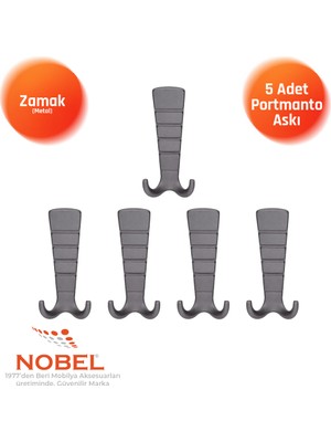 Nobel Mina Lüks Portmanto Askı, Metal, Vestiyer Askı, 202 Gr, Dolap Askılık, Duvar Askılığı, Titanyum (Vidalı)5 Adet