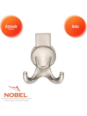 Nobel Solo Lüks Askı, Metal, Vestiyer Askı, 170 Gr, Dolap Askılık, Duvar Askılığı, Saten (Vidalı)