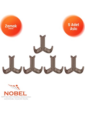 Nobel Marmaris Lüks Askı, Metal, Vestiyer Askı, 85 Gr, Dolap Askılık, Duvar Askılığı, Bronz (Vidalı)5 Adet