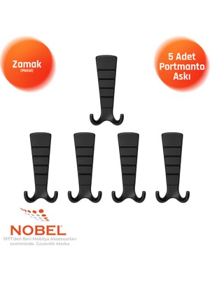 Nobel Mina Lüks Portmanto Askı, Metal, Vestiyer Askı, 202 Gr, Dolap Askılık, Duvar Askılığı, Mat Siyah (Vidalı)5 Adet
