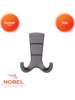 Nobel Mina Lüks Askı, Metal, Vestiyer Askı, 125 Gr, Dolap Askılık, Duvar Askılığı, Titanyum (Vidalı)