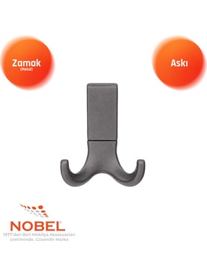 Nobel Best Lüks Askı, Metal, Vestiyer Askı, 121 Gr, Dolap Askılık, Duvar Askılığı, Titanyum (Vidalı)