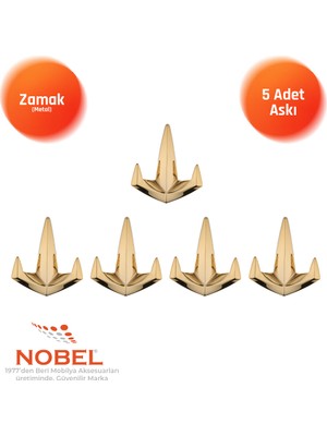 Nobel Datça Lüks Askı, Metal, Vestiyer Askı, 128 Gr, Dolap Askılık, Duvar Askılığı, Altın (Vidalı)5 Adet
