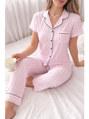 Madame Clara Önden Düğmeli Viscon Yarım Kollu Kadın Pijama Takımı