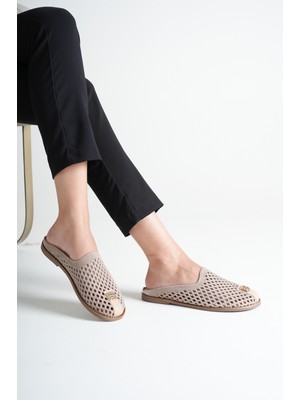 Analin Shoes Kadın Hakiki Deri Delikli Günlük Rahat Terlik