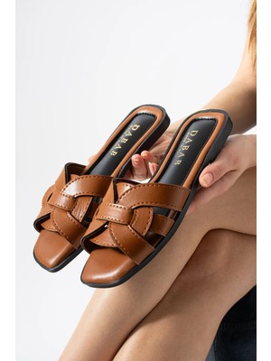 Dabab Shoes Lında Kadın Taba Kare Burun Örgü Bantlı Düz Taban Günlük Terlik