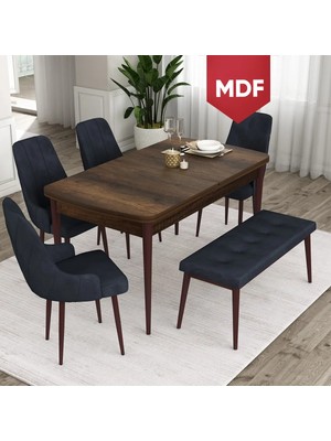 Canisa Concept Ram Serisi MDF 80 x 132 cm Mutfak Masa Takımı Barok Ahşap Desen Masa 4 Sandalye ve 1 Bench