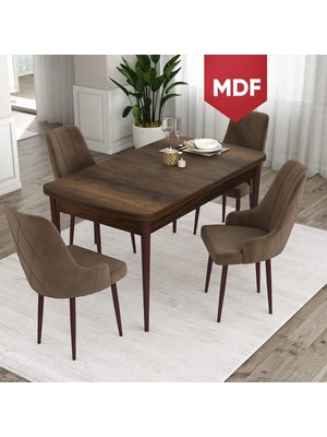Canisa Concept Ram Serisi, MDF 80 x 132 cm Açılabilir Masa Takımı, Barok Ahşap Desen Masa 4 Sandalye