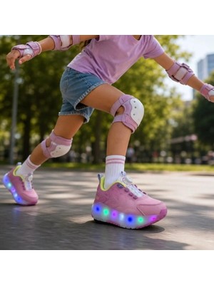 Cool Wheel-Flt 31/36 Patenli Mekanizmalı Akıllı Bağcık Siystem LED Işıklı Tabanlı Spor Ayakkabı