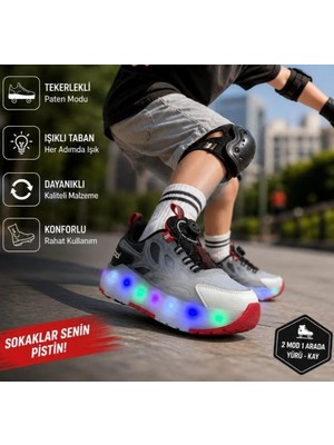 Cool Wheel-Flt 31/36 Patenli Mekanizmalı Akıllı Bağcık Siystem LED Işıklı Tabanlı Spor Ayakkabı