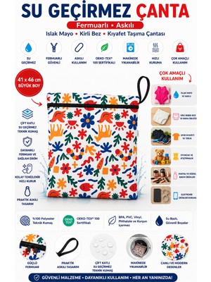 Yorni Minimal Su Geçirmez Çanta 41X46 cm Büyük Boy Fermuarlı Askılı Islak Mayo Kirli Bez Kıyafet Taşıma Çantası