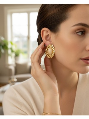 Lyra Aura Gold Ezme Dokulu Oval Kadın Küpe