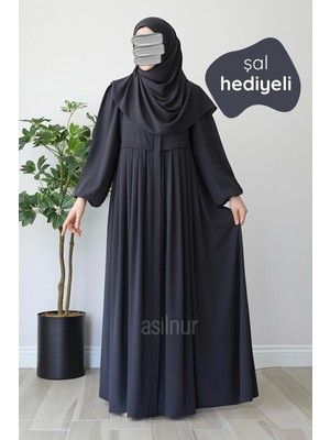 Asilnur Meva Pileli Ferace Şal Hediyeli Takım Füme