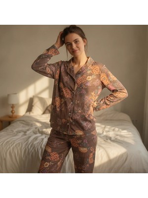 Bonbon Kadın Giyim Önden Düğmeli Baskılı Pijama Takımı BB2671