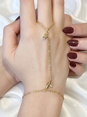 Stainless Steel Melek ve Yıldız Detaylı Gold Çelik Şahmeran Bileklik