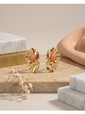 Lyra Solis Pembe Taşlı Gold Yazlık Şık Küpe