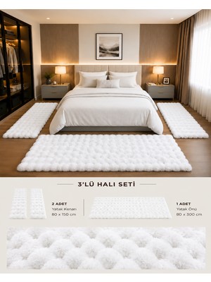 Trivago Halı Bubble Tavşan Tüyü Kaymaz Taban 3' Lü Yatak Odası Yolluk Takımı 2 Ad. 80X150 ve 1 Ad. 80X300