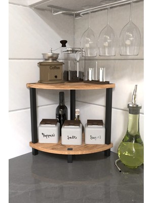 The Violett Gusto 2 Katlı Mutfak Rafı | Tezgah Üstü Çok Amaçlı Mutfak Düzenleyici | Dekoratif Mutfak Raf Ünitesi ve Organizer - Meşe