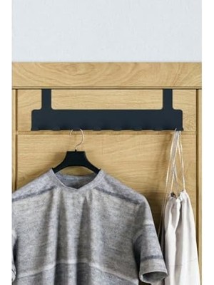 Metal Mat Siyah Kapı Arkası Askılık – 8 Kancalı Amerikan Tipi Organizer Askı, Banyo ve Oda Kapıları Için Pratik Askılık, Delmeden Montajlı Kapı Arkası Askı (Siyah)