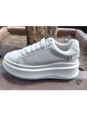 Guja 25K344 Kadın Hakiki Deri Kırık Beyaz 36/40 Yüksek Taban Premium Sneaker Ayakkabı