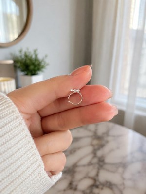 925 Ayar Gümüş 3 Taşlı Halka Burun Hızması Piercing 1 cm Minimal Unisex Nose Hoop Gümüş Ren