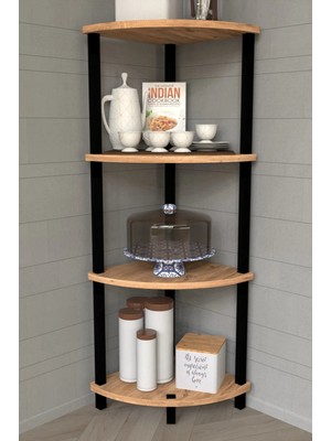 The Violett Gusto 4 Katlı Mutfak Rafı | Çok Amaçlı Mutfak Düzenleyici | Dekoratif Mutfak Raf Ünitesi ve Organizer - Meşe