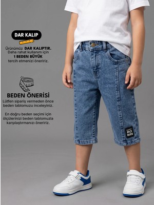 Robin Kids Erkek Çocuk Beli Lastikli Mavi Kot Kapri Pantolon