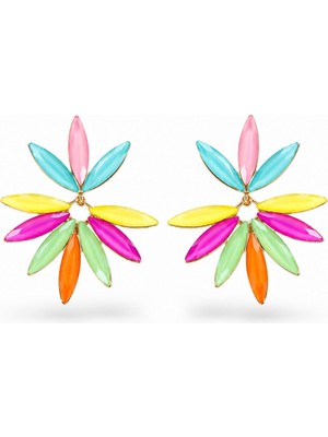 Serelya Karışık Renk Kristal Taşlı Lotus Model Kadın Küpe