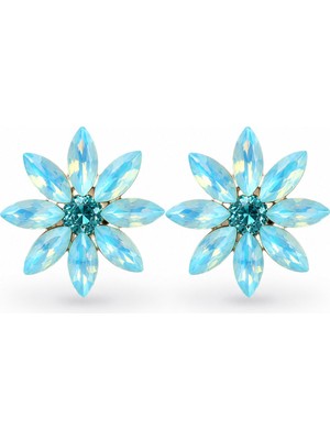 Serelya Buz Mavisi Renk Kristal Taşlı Lotus Çiçek Model Kadın Küpe