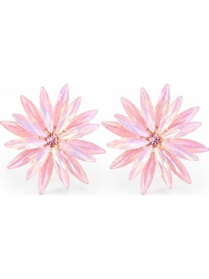 Serelya Lotus Model Pembe Renk Kristal Taşlı Kadın Küpe
