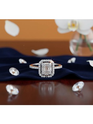 GIBYJEWEL 925 Ayar Gümüş Baget Kesim Işıltılı Evlilik Teklifi Yüzüğü