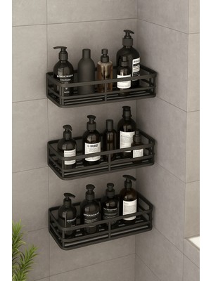 Eco Lounge 3 Lü Banyo Düzenleyici Organizer Şampuanlık Havlupan Askısı Havluluk Siyah Banyo Duş Mutfak Rafı