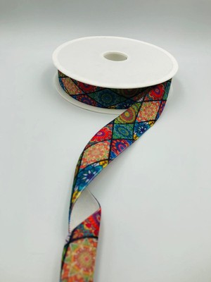 DUCK HOBY 5 Metre Desenli Kadife Kurdele 25 mm, Keten, Saten, Kadife, ohça, Süsleme, Çeyiz, Gelin, Nişan, Söz, Paketleme, Fiyonk