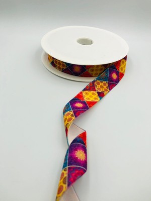 DUCK HOBY 5 Metre Desenli Kadife Kurdele 25 mm, Keten, Saten, Kadife, ohça, Süsleme, Çeyiz, Gelin, Nişan, Söz, Paketleme, Fiyonk