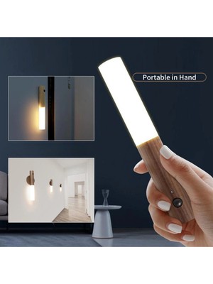 Eco Lounge USB Şarjlı Sensörlü Mıknatıslı Ahşap Görünümlü Taşınabilir Duvar Aplik
