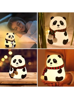 Eco Lounge 5 Farklı Renk Modlu Panda Figürlü Pofuduk LED Gece Lambası–yumuşak Dokulu Çocuk Odası ve Dekoratif Şarjlı Ortam Işığı
