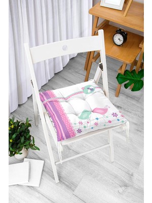 Rem Home Remhome Pembe Mavi Kuşlar Dijital Baskılı Pofidik Sandalye Minderi